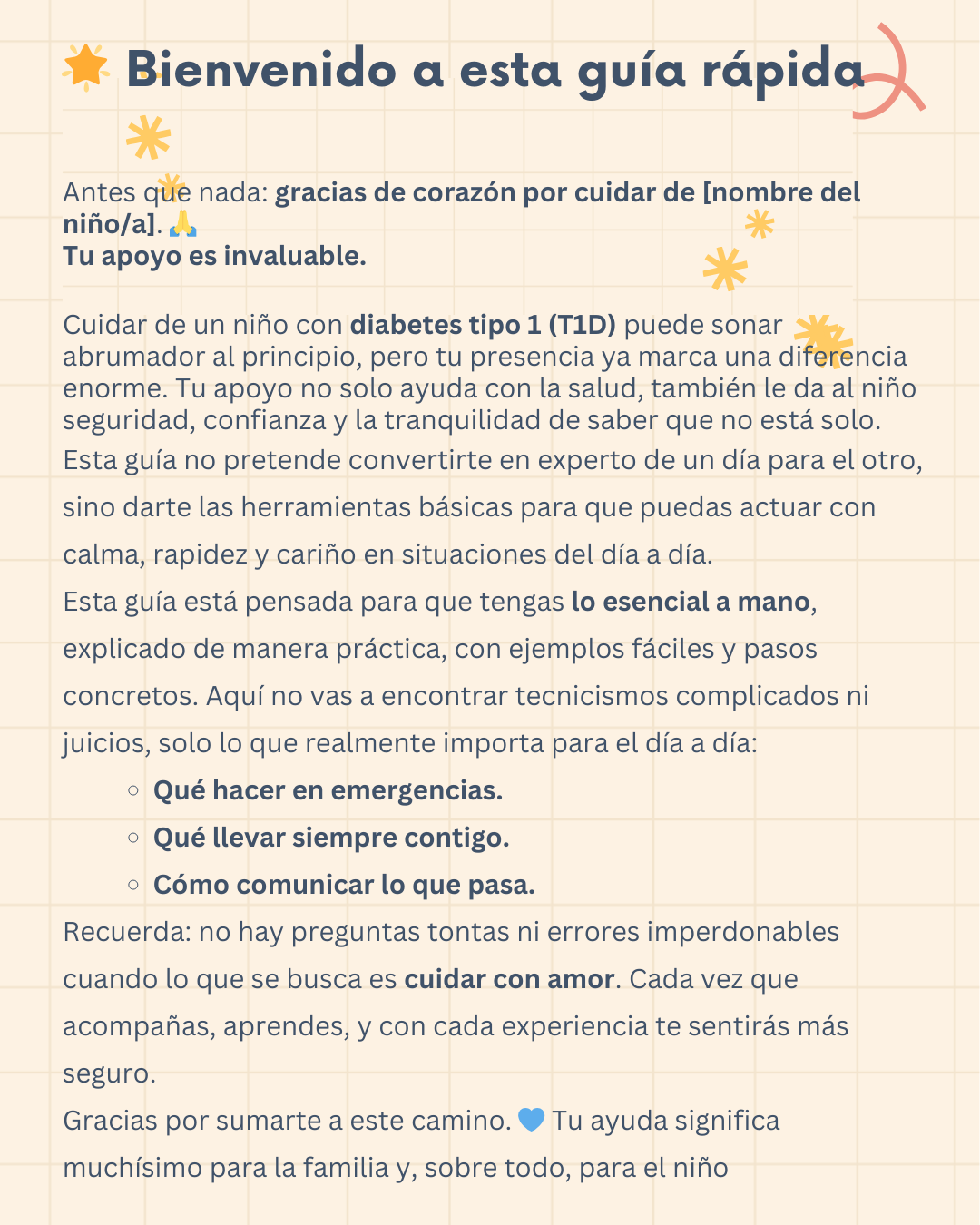 Diabetes Tipo 1: Guia rápida para cuidadores nuevos
